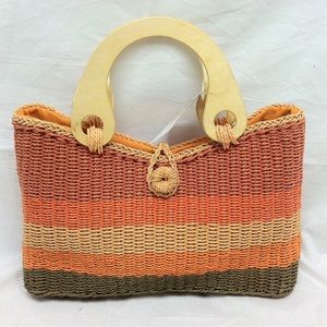 NWT straw beach bag purse tote orange
